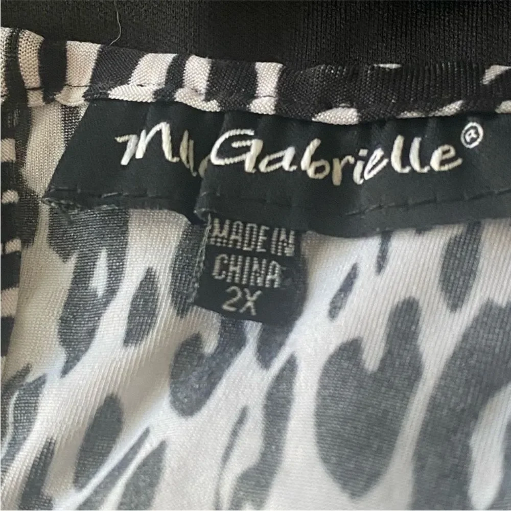 Mlle Gabrielle Black White Multi Print Cap Sleeve Dress Size 2X Stretch - Picture 6 of 8